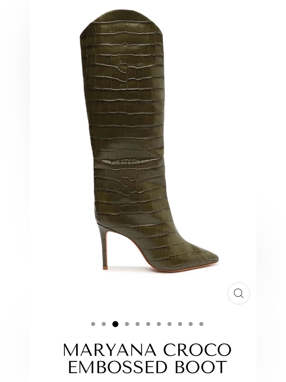 Schutz Maryana Croco Embossed Boot in Military Green - Sz 9.5